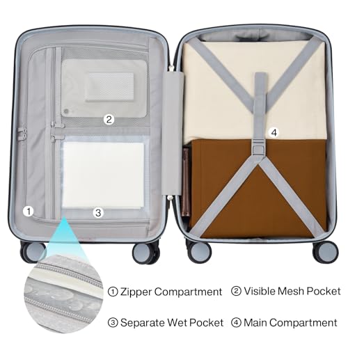 Hanke Hard Shell Luggage Sets 3 Pieces, Carry On and Checked Luggage Sets with Spinner Wheels, Durable PC Hardside Rolling Suitcase for Travel (20/24/28 Inch, Grey) - color: Grey, size: 20+24+28 Inch