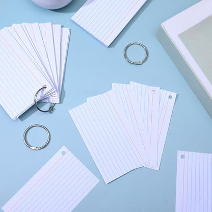 1000 Count Index Cards with Ring, 3x5 Inch Ruled Flash Cards, White Index Card with 16 Metal Rings, Heavyweight Study Note Card for Office Exam Organization