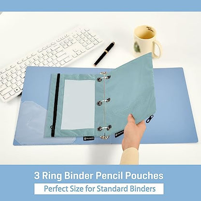 MCHIVER Teal Pencil Pouch for 3 Ring Binder Pencil Pouches with Zippers Clear Window Binder Pockets Pencil Bags for Office Daily Work 2 Packs - color: Teal