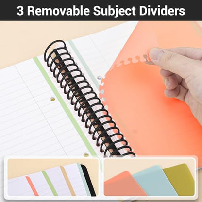 EUSOAR Black Spiral Notebook, 1 Pack A5 7.3" x 8.1" 3 Subject Notebook Journal, College Ruled Hardcover Cute Notebook 240 Pages 90gsm Thick Paper with Pocket for Work Office School Supplie - color: Black, style: A5 Lined