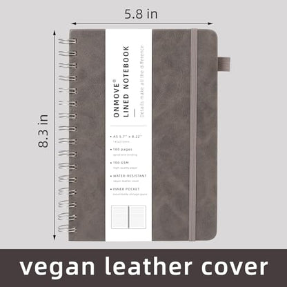 Spiral Notebooks Journal for Women Men 12 Pack Bulk Leather Hardcover with Pen Holder A5 160 Pages 100 GSM Thick Paper for Work School Lined Gray - color: Gray