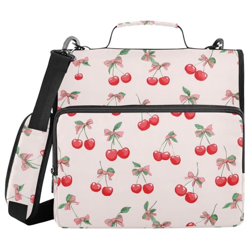 ALAZA Zipper Binder 3 Ring Cute Red Cherry Binder Organizer with Zipper and Shoulder Strap Large Capacity Multi-Pocket Trapper Keeper File Folder for Office Supplies - color: Multicolored 13