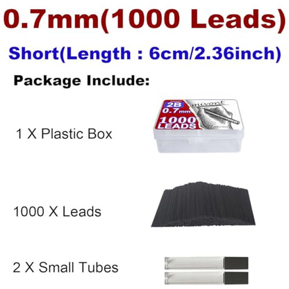 1000 Pieces 0.7mm Lead Refills Graphite Mechanical Pencil Lead - Strong 2B, Break-Resistant for Smooth Writing & Drawing, Compatible with Most 0.7mm Mechanical Pencils(Length 6cm)