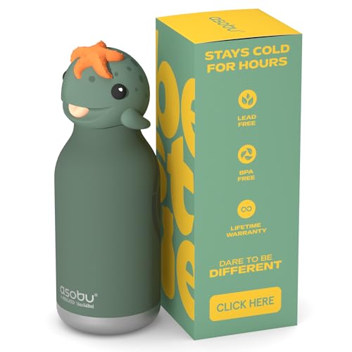 asobu Bestie Bottle Limited Edition Collectible Kids Water Bottle with Animal Character Lid 16oz (460ml) Insulated Stainless Steel, Leakproof, Reusable with Straw Fun Gift for Girls & Boys - color: SHELDON THE TURTLE