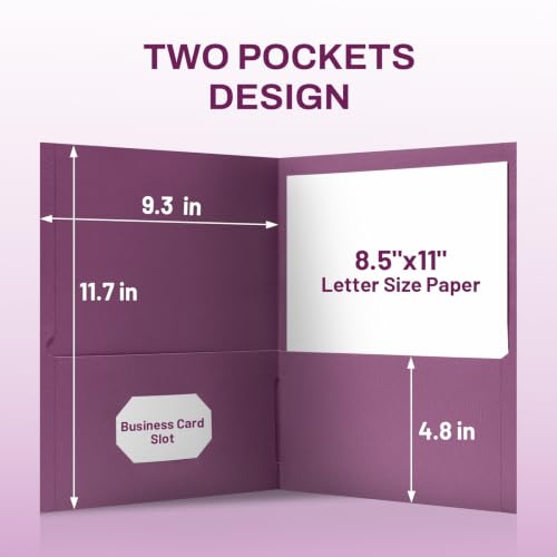 SUNEE Two Pocket Folders, 25 Pack File Folders with Business Card Slot, Textured Paper, Fit Letter Size Paper, Paper File Folder for School Office Home Business, Burgundy - color: Burgundy