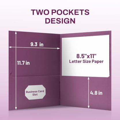 SUNEE Two Pocket Folders, 25 Pack File Folders with Business Card Slot, Textured Paper, Fit Letter Size Paper, Paper File Folder for School Office Home Business, Burgundy - color: Burgundy