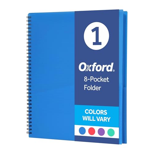 Oxford Poly 8-Pocket Organizer, Letter Size Folder, Durable Translucent Poly, Wire Binding, Holds 200 Sheets, Assorted Colors (Red, Blue, Green and Purple), No Color Choice, 1 Per Pack (5740404) - style: Pocket