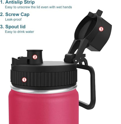 koodee 16 oz Water Bottle Stainless Steel Double Wall Vacuum Insulated Water Bottle for School, Wide Mouth Water Flask with Straw (Canyon Red) - color: canyon-red-A, size: 16 Ounces