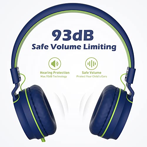 AILIHEN Kids Headphones, I35 On-Ear Headphones for School, Safe Volume 93dB, HD Mic Stereo Headphone for Kid Girls Boys, Foldable 3.5mm Wired for Chromebook, Laptop, Computer, Tablet (Blue Green) - color: Blue Green