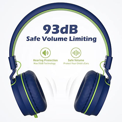 AILIHEN Kids Headphones, I35 On-Ear Headphones for School, Safe Volume 93dB, HD Mic Stereo Headphone for Kid Girls Boys, Foldable 3.5mm Wired for Chromebook, Laptop, Computer, Tablet (Blue Green) - color: Blue Green