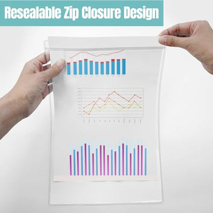 6 Pack 8.5" x 11" Resealable Zip Sheet Protectors, Waterproof Clear Rigid Plastic Sleeves for Documents, Photos, Certificates, and Wall Sign Displays, Heavy Duty Page Protectors
