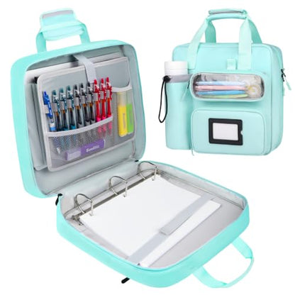 3 Inch D-Ring Zipper Binder Bag, 700 Sheet Capacity Multi-Pockets Organizer, 13 Inch Laptop Carrying Case with Bottle Holder& Shoulder Strap for School Office (Blue) - color: Ocean Blue