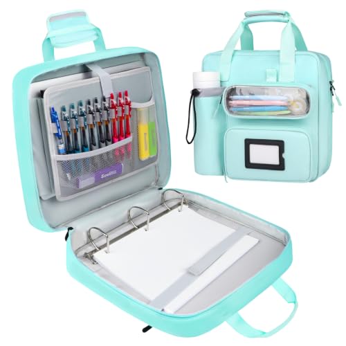 3 Inch D-Ring Zipper Binder Bag, 700 Sheet Capacity Multi-Pockets Organizer, 13 Inch Laptop Carrying Case with Bottle Holder& Shoulder Strap for School Office (Blue) - color: Ocean Blue