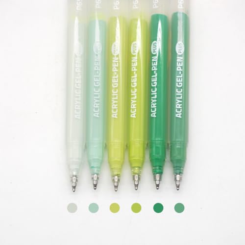 Acrylic Gel Pens for Coloring Books, Quick Dry 6 Pcs 1.0mm Fine Point Gel Marker Pen for Drawing, Journaling Art, Green-2 - color: Green-2