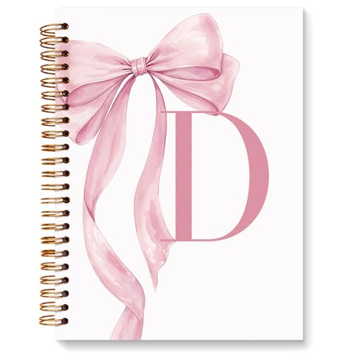 JXREQ Coquette Pink Bow Personalized Notebook, Initial Letter D Monogram Journal, Preppy Girly Ribbon Bow Journal, Monogrammed Gifts for Women, Aesthetic Spiral Notebook 5.5x8.3 - color: Dpink