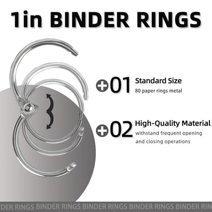 NEEWAY 80pcs Loose Leaf Binder Rings 1 Inch, Paper Rings with 1/4 Single Hole Punch, Metal Book Rings for Index Cards, Sliver