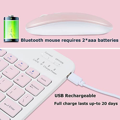 Bluetooth Wireless Keyboard and Mouse Combo,Ultra-Slim Ergonomic Small Rechargeable Bluetooth Keyboard Mouse Gift for Men Women Boy Girl Apple iPad iPhone Samsung Tablet Phone Android PC Computer Mac - color: Pink 1