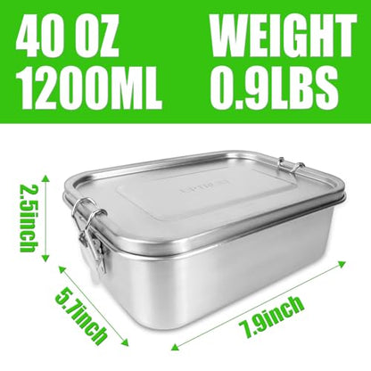 UPTRUST Leak Proof Stainless Steel Bento Container for Lunch, 40oz Bento Lunch Box for Kids or Adults, 3 Compartment Packing Box for Meal Fruit Snack (40OZ/1200ML) - size: 1200 ML - 3-Compartment