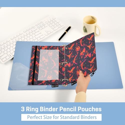 Dragon Fire Black Pencil Pouch for 3 Ring Binder 2 Pcs Binder Pouches with Zipper Pocket Pencil Case Bag with Clear Window for Office Work School Supplies - color: Dragon Fire Black