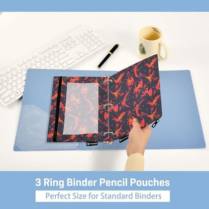 Dragon Fire Black Pencil Pouch for 3 Ring Binder 2 Pcs Binder Pouches with Zipper Pocket Pencil Case Bag with Clear Window for Office Work School Supplies - color: Dragon Fire Black