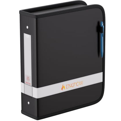 ENGPOW 3 Ring Binder,Fireproof 2 Inch D Ring Binder with Zipper,Holds 500 Sheets,Non-Stick,PVC-Free,Compatible with Clear Sheet Protectors,Portable School Office Home Safe Storage for Paper,Black - size: 2 inch