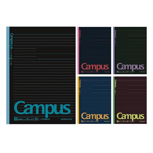 KOKUYO Composition Notebooks, 5 Pack Campus Semi-B5 Comp Book with Dot A 7mm Ruled, 30 Sheets, School Lined Notebook in Black, Journal Notebook for Women Work Study Note Taking. (NO-3CDATNX5) - color: Black