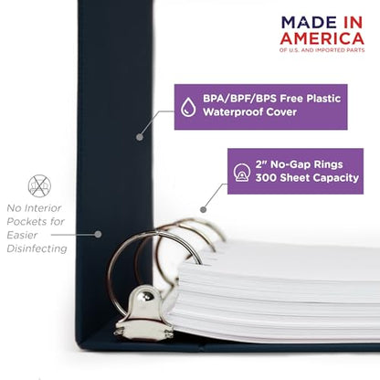 Carstens 2-Inch Heavy Duty 3-Ring Binder - Side Opening, Navy Blue, Durable Plastic, Precision No-Gap Rings, Waterproof Covers, No Pockets, Holds 300 US Letter Sheets, BPA-Free, Made in USA (2829-3R) - color: Navy Blue, size: Individual