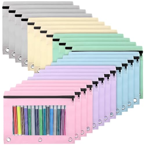 Marspark 48 PCS Pouch Bag for 3 Ring Binder - Bulk Zipper Pencil Binder Pouches with Clear Window for Office Utensils Storage Supplies (Macaron Color) - color: Macaron Color