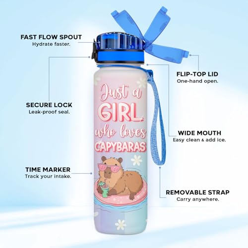 Kawaii Capybara Water Bottle 32oz – Just a Girl Who Loves Capybaras Cute Animal Bottle with Time Marker, Reusable Drink Bottle Gift for Teen Girls, Kawaii Lovers - color: Capybara Lovers