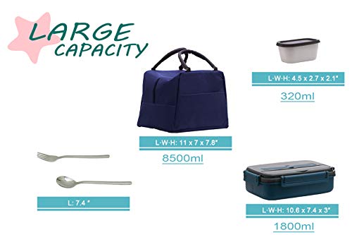 MINCOCO Bento Lunch Box Leak-proof Eco-Friendly Bento Box Food Storage Containers with Large Lunch Bag, Sauce Jar, Stainless Spoon&Fork for Adults Women Men Kids (Navy Blue) - color: Navy Blue