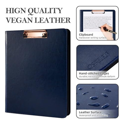 Ospelelf 3 Ring Portfolio Binder with Zipper, Leather Clipboard with Storage, Padfolio Folder for Men, 12.1” Tablet Sleeve, 5 Dividers with Pocket, Refillable Notepad, Card Slot (Navy Bule) - color: Navy Bule