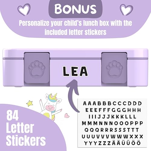 BEARFOOT Kids Lunch Box with Compartments – Compact & Lightweight | Leak-Proof, BPA-Free, Dishwasher Safe | Hand-Drawn Design for Preschool, School, Travel (Purple, 4 Cups) - color: Purple, size: 4 Cups