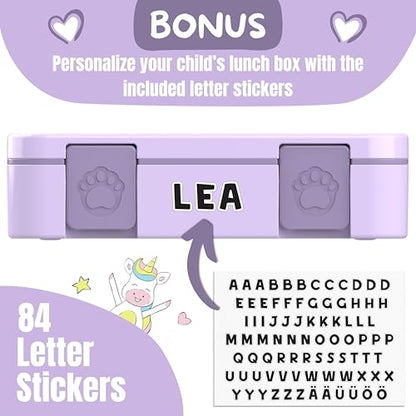 BEARFOOT Kids Lunch Box with Compartments – Compact & Lightweight | Leak-Proof, BPA-Free, Dishwasher Safe | Hand-Drawn Design for Preschool, School, Travel (Purple, 4 Cups) - color: Purple, size: 4 Cups