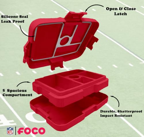FOCO NFL Unisex-Adult Officially Licensed 2-Tone Big Logo Team Color Football Leak Proof 5 Compartment Bento Lunch Box - Kansas City Chiefs - color: Kansas City Chiefs