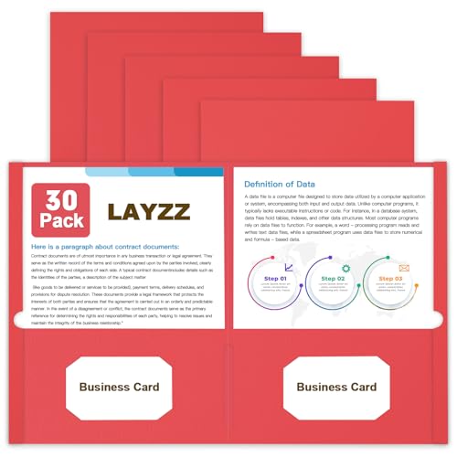 Folders with Pockets, LAYZZ 30 Pack Paper Pocket Folders, 2 Pocket Folders Fits Letter Size Paper, for School Office and Home (Red) - color: Red