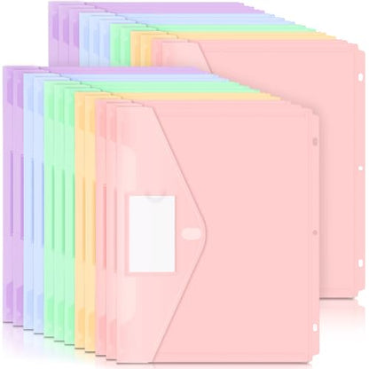 Forvencer Binder Pocket, 24 Pack Super Heavyweight Plastic Folders with Tight Closure, Binder Folders Side Loading, 3 Ring Binder Pocket, Binder Dividers with Pockets, Letter Size, Pastels Series - color: Fresh, size: 24 Pack