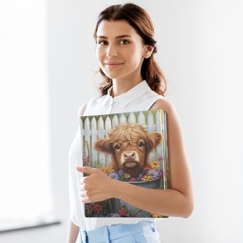 3 Ring Binder Highland Cow Flower 1.5 Inch Round Rings Holds 200 Sheets, Daily Women Men Office School Supplies 2 PCS - size: 2PCS