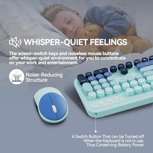 Wireless Keyboard and Mouse Combo, 2.4GHz Colorful Cute Round Keycaps Keyboard for Office Computer PC Desktops Laptop (104 Keys Indigo Blue) - color: 104 Keys Indigo Blue