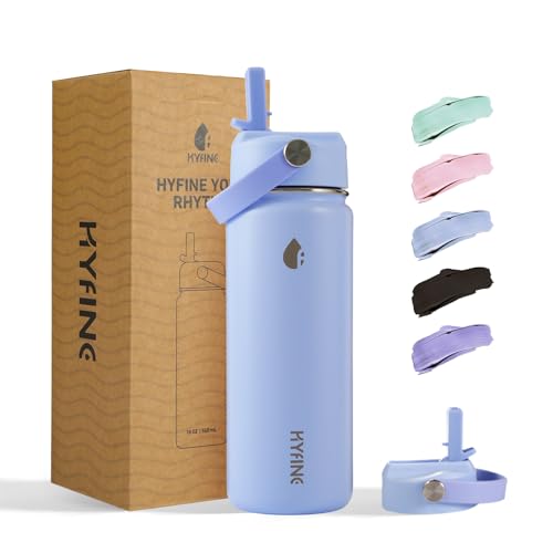 Stainless Steel Water Bottle with Straw Lid, 18oz Insulated Vacuum Bottle with Carrying Loop, Dishwasher Safe，uitable for use in schools, Offices, and outdoor activities (BLUE) - color: Blue