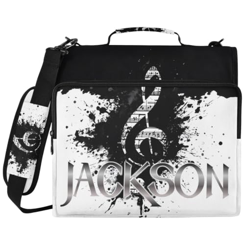 Custom Binder Bag Personalized Music Note Black Blot 3 Ring Zipper Binder Bag with Laptop Pockets and Shoulder Strap Tote Binders Organizer Case for School Office - color: Custom Music Notes