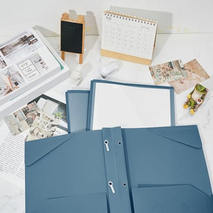 Henoyso 18 Pcs Plastic Folder with Clear Front Pocket and 3 Prong Plastic Folders with Card Slot Pocket Folders with Prongs for School Office (Navy Blue) - color: Navy Blue