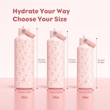 POWCAN 18 oz Insulated Water Bottle: Leakproof, Cup Holder Friendly, Standard Mouth, Top Handle, Double Walled Stainless Steel Water Bottle for Girl, Student, School, Bag, Camping (Sweetheart Bow) - color: Sweetheart Bow, size: 18 Ounces