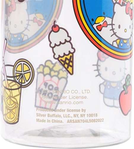 Silver Buffalo Sanrio Hello Kitty and Friends Featuring Badtz-Maru, Pompompurin, Keroppi, My Melody, Tuxedo Sam, Cinnamoroll, and Chococat Plastic Bottle with Sticker Set, 32 Ounces | Badtz-Maru, Pompompurin, Keroppi, My Melody, Tuxedo Sam, Cinnamoroll, C