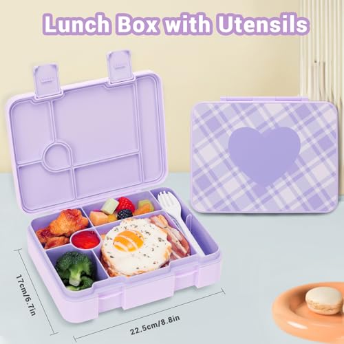 ACESAK Girls Backpack - Bento Box with Insulated Lunch Bag Pencil Case & Utensils Set for Kids, 6 Leakproof Compartments Removable Tray Lunches or Snack Container for School (Purple) - color: Purple