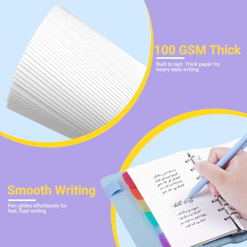 Antner A6 Dotted Refill Paper 6-Hole Planner Inserts for A6 6-Ring Refillable Binder, 135 Sheets/270 Pages Dot Grid Loose Leaf Filler Paper with 12 PCS Binder Dividers for Journal Note Math Work - color: Dotted Paper