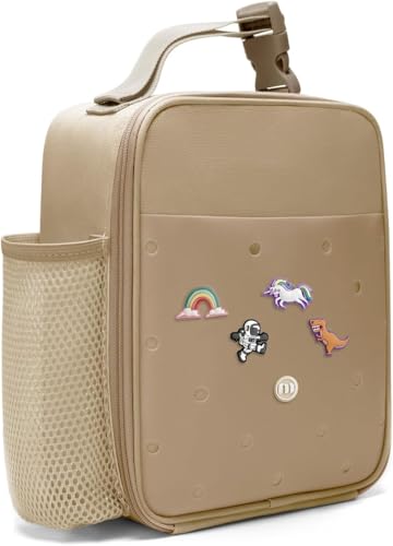 MEXS Kids Lunch Bag, DIY＆Insulated Lunch Box for Boys Girls, Toddler Lunch Cooler Bag for School, Double Insulation Portable＆Reusable, Water/Oil-Proof Lining Easy Clean, for Ages 3+ (Unicorn/Dinosaur) - color: Khaki