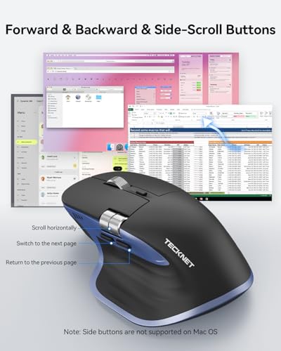 TECKNET Wireless Mouse, Bluetooth Mouse (BT5.3/5.0 & 2.4G) Rechargeable Ergonomic Optical Mouse with 6 Adjustable DPI, Side Scroll, USB A Receiver, 7 Buttons, Wide Compatibility - Black & Blue - color: Black & Blue