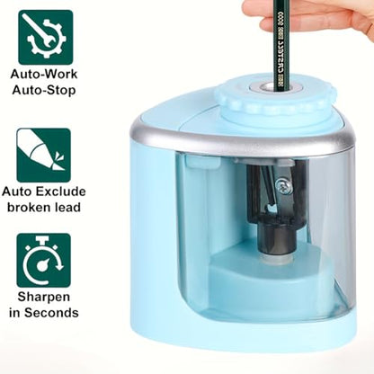 1PCS Pencil Sharpener Battery Operated, Quick Sharpening, Suitable for NO.2/Color Pencils(6-9 mm) Portable Electric Pencil Sharpener(Blue) - color: Blue