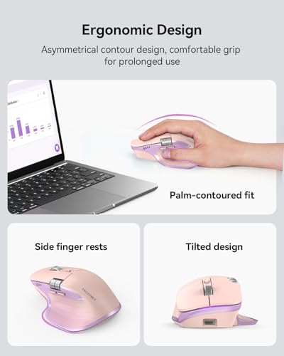 TECKNET Wireless Mouse, Bluetooth Mouse (BT5.3/5.0 & 2.4G) Rechargeable Ergonomic Optical Mouse with 6 Adjustable DPI, Side Scroll, USB A Receiver, 7 Buttons, Wide Compatibility - Pink & Purple - color: Pink & Purple