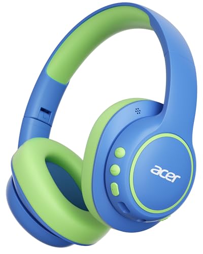 Acer OHR702 Kids Bluetooth Headphones for School with Built-in Mic,Over-Ear | 75H Playtime, Bluetooth 6.0, 3.5mm Jack Aux Cord, 85dBA Safe Volume, USB-C Fast Charging, for iPad/Travel/Tablet- Blue Green - color: BlueGreen